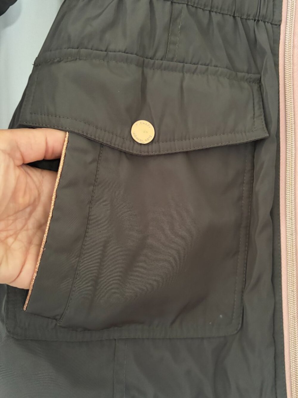 MICHAEL Kors Parka Girls Size 10-12 Olive Green with Pink accents - Picture 7 of 10